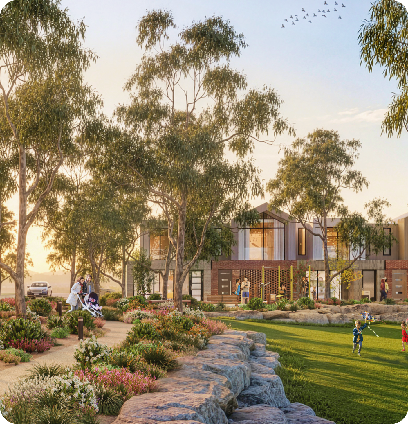 Homes and landscaped gardens at Woodland Walk